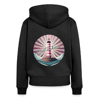 Pinker Leuchtturm - Frauen Premium Bio Zip Hoodie - Schwarz - Hinten - Julia (174cm)