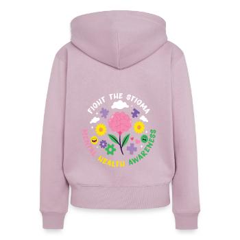 Sensibilisation à la santé mentale Dépression Suicide Prévenir - Sweat à capuche zippé Premium bio Femme - rose poudré - Dos - Julia (174cm)