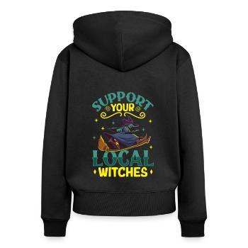 Hexe Okkult Gothic Dunkel Satanisch Unheilige - Frauen Premium Bio Zip Hoodie - Schwarz - Hinten - Julia (174cm)