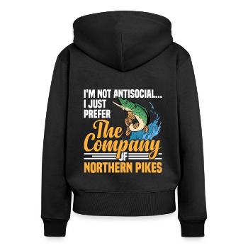 Northern Pike Fisherman Pike Fishing Rod Pike Fish - Women's Premium Organic Zip Hoodie - black - Back - Julia (174cm)