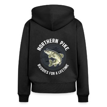 Northern Pike Fisherman Pike Fishing Rod Pike Fish - Women's Premium Organic Zip Hoodie - black - Back - Julia (174cm)