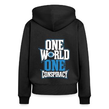 Verschwörung Der Neuen Weltordnung Globale - Frauen Premium Bio Zip Hoodie - Schwarz - Hinten - Julia (174cm)