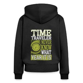 Time travel sci-fi enthusiast and time machine - Women's Premium Organic Zip Hoodie - black - Back - Julia (174cm)