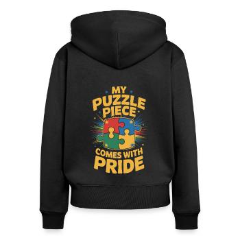 Autismus -geschwister - Frauen Premium Bio Zip Hoodie - Schwarz - Hinten - Julia (174cm)
