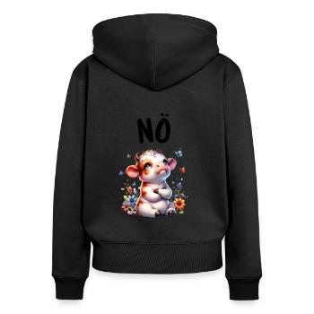 Kuh Spruch Nö für Jungen und Mädchen - Frauen Premium Bio Zip Hoodie - Schwarz - Hinten - Julia (174cm)