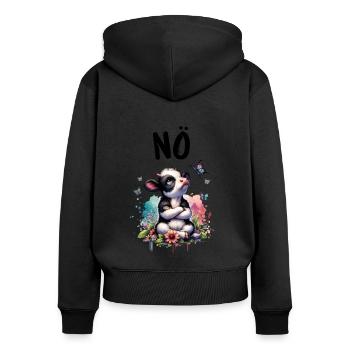 Kuh Spruch Nö für Jungen und Mädchen - Frauen Premium Bio Zip Hoodie - Schwarz - Hinten - Julia (174cm)