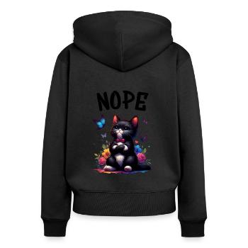 Cat Funny Saying Nope for Cat Lovers - Women's Premium Organic Zip Hoodie - black - Back - Julia (174cm)