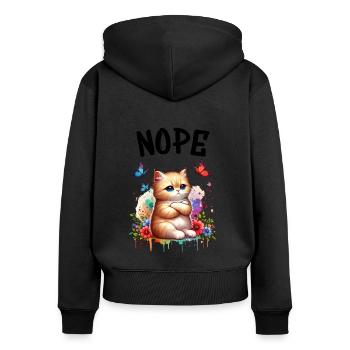 Cat Funny Saying Nope for Cat Lovers - Women's Premium Organic Zip Hoodie - black - Back - Julia (174cm)
