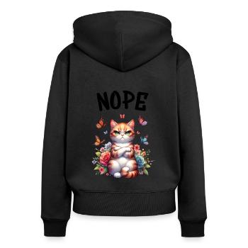 Cat Funny Saying Nope for Cat Lovers - Women's Premium Organic Zip Hoodie - black - Back - Julia (174cm)