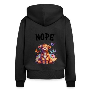 Highland Cow dit non aux garçons et aux filles - Sweat à capuche zippé Premium bio Femme - noir - Dos - Julia (174cm)