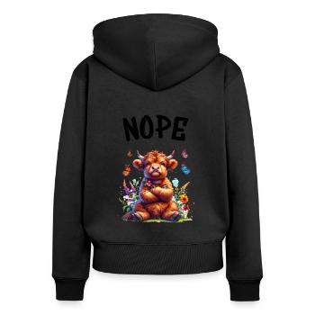 Highland Cow dit non aux garçons et aux filles - Sweat à capuche zippé Premium bio Femme - noir - Dos - Julia (174cm)