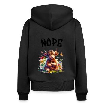 Highland Cow dit non aux garçons et aux filles - Sweat à capuche zippé Premium bio Femme - noir - Dos - Julia (174cm)