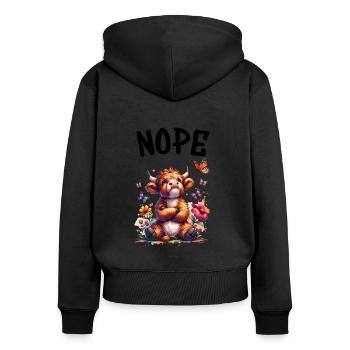 Highland Cow dit non aux garçons et aux filles - Sweat à capuche zippé Premium bio Femme - noir - Dos - Julia (174cm)