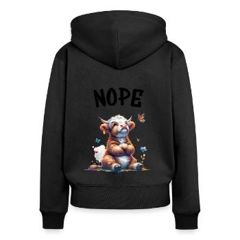 Highland Cow dit non aux garçons et aux filles - Sweat à capuche zippé Premium bio Femme - noir - Dos - Julia (174cm)