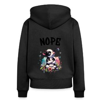 La vache dit non aux garçons et aux filles - Sweat à capuche zippé Premium bio Femme - noir - Dos - Julia (174cm)