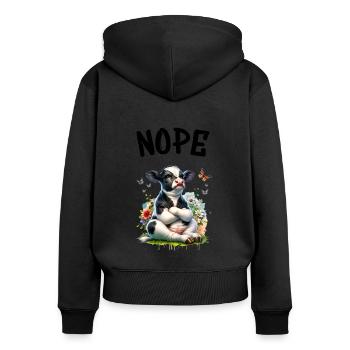 Kuh Spruch Nope für Jungen und Mädchen - Frauen Premium Bio Zip Hoodie - Schwarz - Hinten - Julia (174cm)
