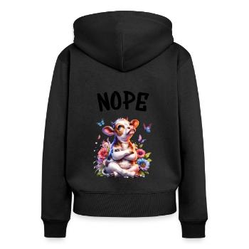 La vache dit non aux garçons et aux filles - Sweat à capuche zippé Premium bio Femme - noir - Dos - Julia (174cm)