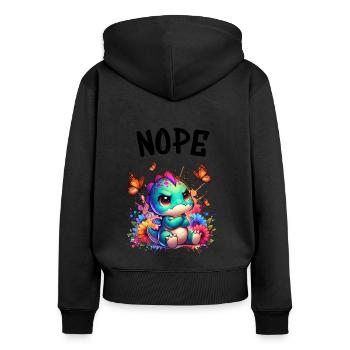 Dinosaurier Spruch Nope für Jungen und Mädchen - Frauen Premium Bio Zip Hoodie - Schwarz - Hinten - Julia (174cm)