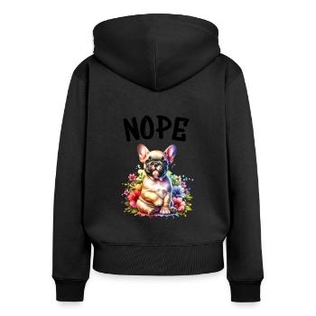 Bouledogue français disant non, amoureux des chiens - Sweat à capuche zippé Premium bio Femme - noir - Dos - Julia (174cm)