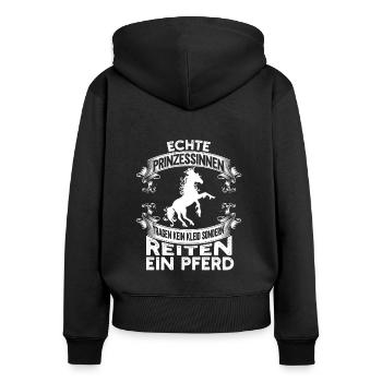 Echte Prinzessinnen tragen kein Kleid - Frauen Premium Bio Zip Hoodie - Schwarz - Hinten - Julia (174cm)