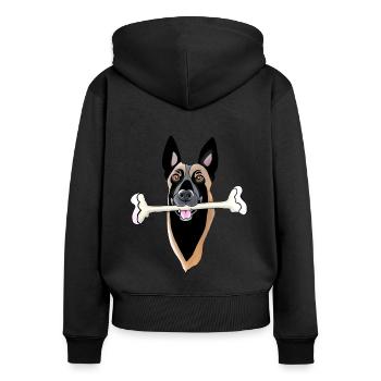 tête de malinois avec os - Sweat à capuche zippé Premium bio Femme - noir - Dos - Julia (174cm)