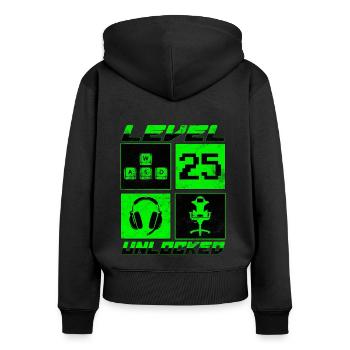 25. Geburtstag Level 25 unlocked - Frauen Premium Bio Zip Hoodie - Schwarz - Hinten - Julia (174cm)