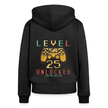 25. Geburtstag Level 25 unlocked - Frauen Premium Bio Zip Hoodie - Schwarz - Hinten - Julia (174cm)