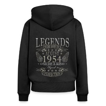 70e anniversaire Original août 1954 Né en 1954 - Sweat à capuche zippé Premium bio Femme - noir - Dos - Julia (174cm)
