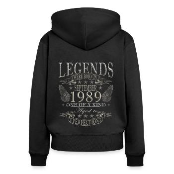 1989 Septembre Naissance Année de naissance - Sweat à capuche zippé Premium bio Femme - noir - Dos - Julia (174cm)