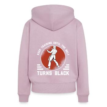 Karaté Ceinture Noire - Sweat à capuche zippé Premium bio Femme - rose poudré - Dos - Julia (174cm)
