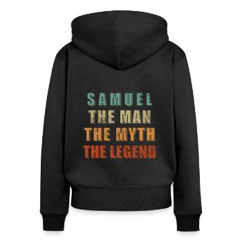 Samuel - Homme, Mythe, Légende - Sweat à capuche zippé Premium bio Femme - noir - Dos - Julia (174cm)