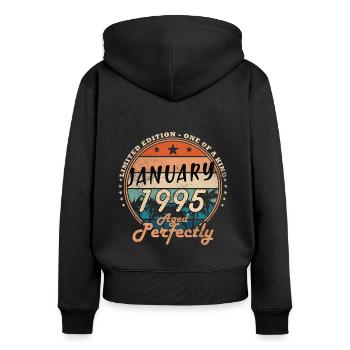 Janvier 1995 30ème Vintage Cadeau d’Anniversaire - Sweat à capuche zippé Premium bio Femme - noir - Dos - Julia (174cm)