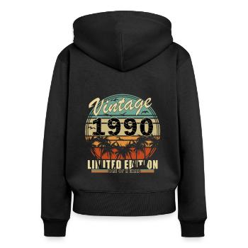 Anniversaire de 1990 - Sweat à capuche zippé Premium bio Femme - noir - Dos - Julia (174cm)