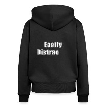 ADHs OCD Kleidung - Frauen Premium Bio Zip Hoodie - Schwarz - Hinten - Julia (174cm)