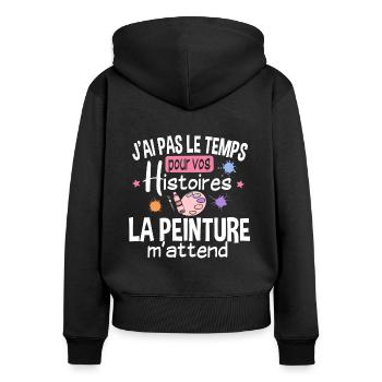 Peintre Peinture Artiste Humour Métier Cadeau Art - Sweat à capuche zippé Premium bio Femme - noir - Dos - Julia (174cm)