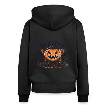 Joyeuse citrouille d’Halloween - Sweat à capuche zippé Premium bio Femme - noir - Dos - Julia (174cm)