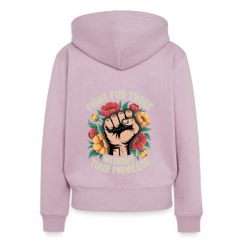 Battez-vous pour ceux qui n’ont pas votre privilège - Sweat à capuche zippé Premium bio Femme - rose poudré - Dos - Julia (174cm)