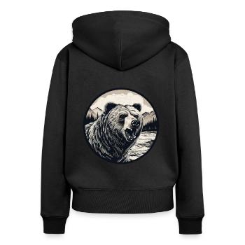 Grizzly Bär - Frauen Premium Bio Zip Hoodie - Schwarz - Hinten - Julia (174cm)