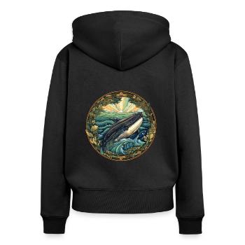 Wal - Frauen Premium Bio Zip Hoodie - Schwarz - Hinten - Julia (174cm)