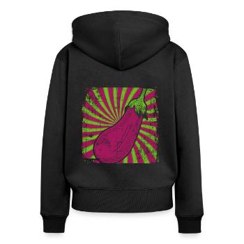 Aubergine - Sweat à capuche zippé Premium bio Femme - noir - Dos - Julia (174cm)