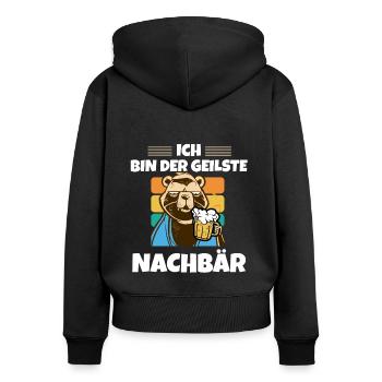 "Ich bin der geilste Nachbar" für Einweihungsfeier - Frauen Premium Bio Zip Hoodie - Schwarz - Hinten - Julia (174cm)