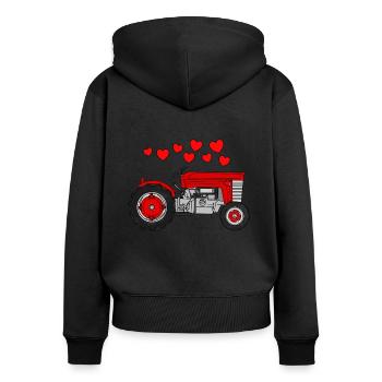 Valentines Tractor Farmer Wedding Anniversary - Women's Premium Organic Zip Hoodie - black - Back - Julia (174cm)
