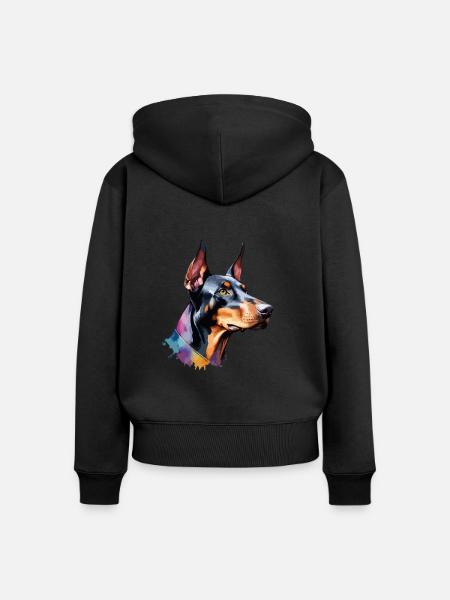 Dobermann Hund Cool Bunt Groß - Frauen Premium Bio Zip Hoodie - Schwarz