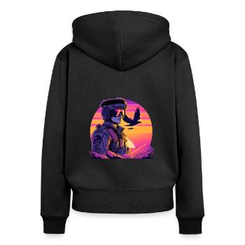 Synthwave Air-Force Pilote - Sweat à capuche zippé Premium bio Femme - noir - Dos - Julia (174cm)