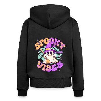 Ambiance effrayante Halloween fantôme - Sweat à capuche zippé Premium bio Femme - noir - Dos - Julia (174cm)