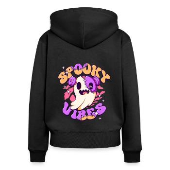 Ambiance effrayante Halloween fantôme - Sweat à capuche zippé Premium bio Femme - noir - Dos - Julia (174cm)