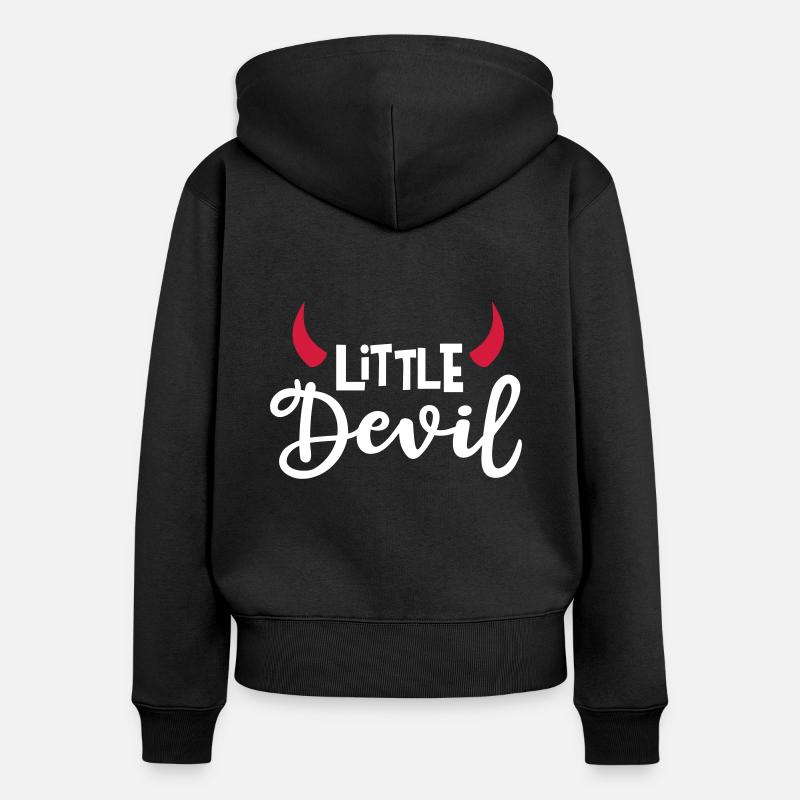 Little Devil Devil Horns Devil Horns Devil - Felpa con cappuccio con zip ecologica premium da donna - nero