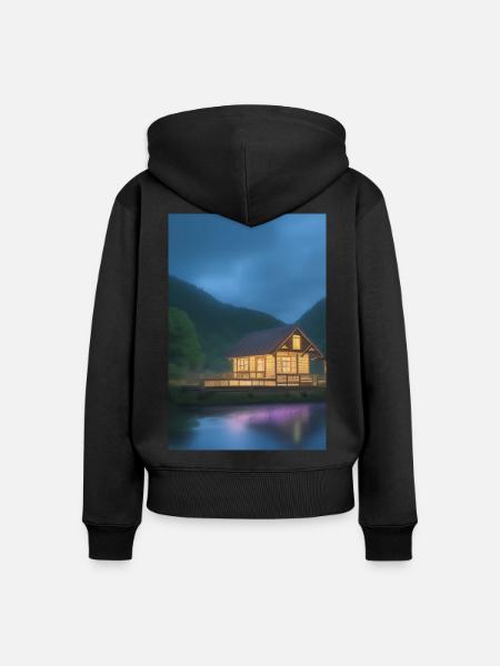 Charmante Hütte am See - Frauen Premium Bio Zip Hoodie - Schwarz