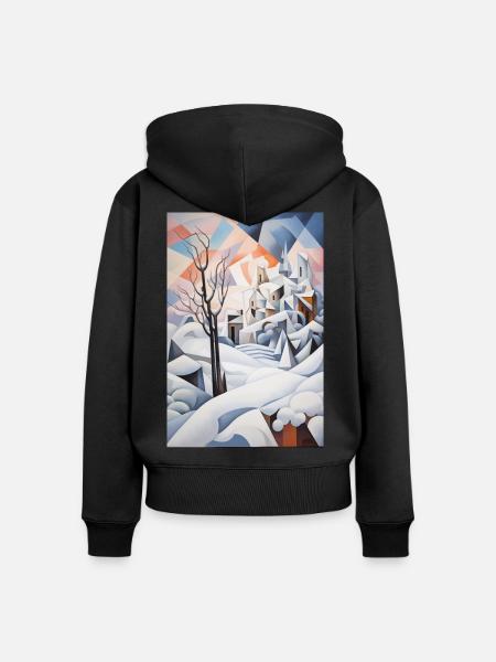 Verschneite Landschaft im geometrischen Stil - Frauen Premium Bio Zip Hoodie - Schwarz