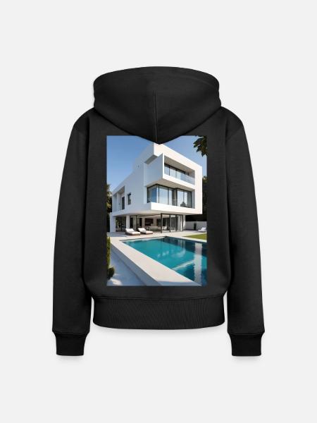 Weiße Villa mit Pool - Frauen Premium Bio Zip Hoodie - Schwarz